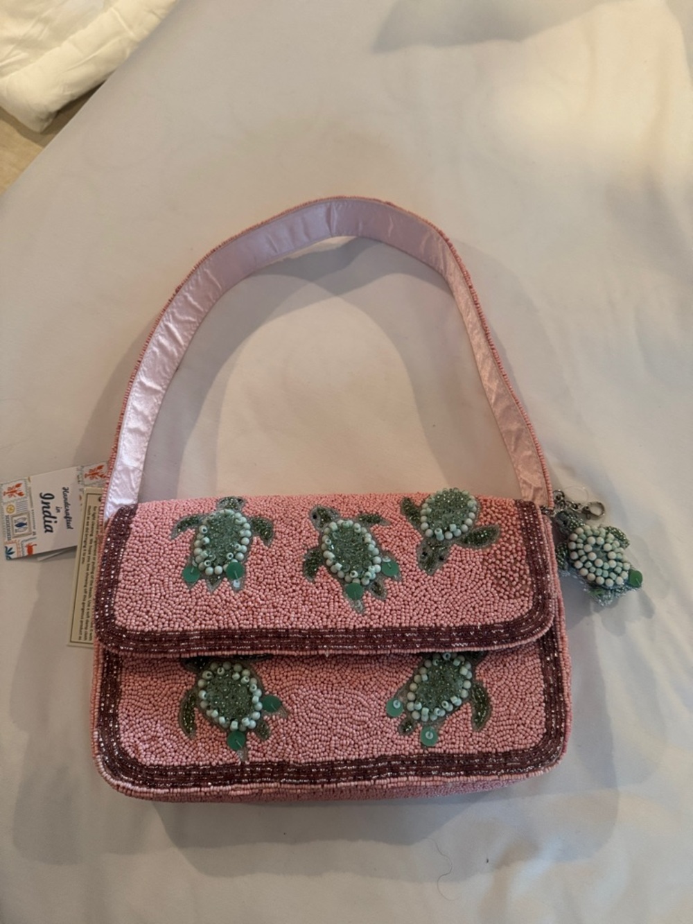 Pink Beaded Turtle Shoulder Bag